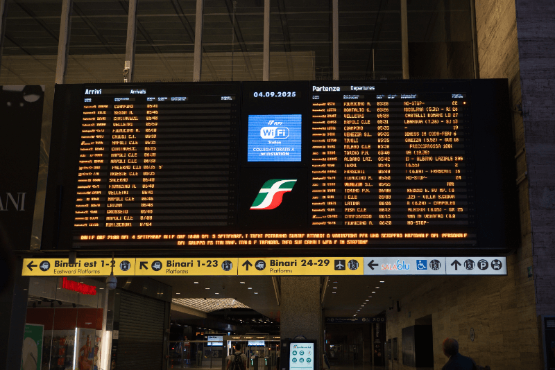 Termini駅の電光掲示板
